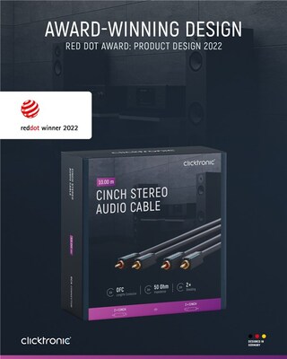 Kábel Cinch 2x audio M/M 10m, modrý, pozl. konektor, ClickTronic