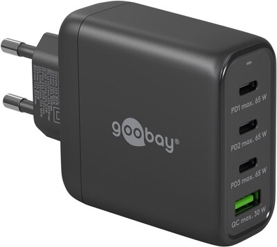 Nabíjačka USB 230V 4port, 1xUSB A, 3xUSB Typ C, 68W, Power Delivery, GaN, čierna