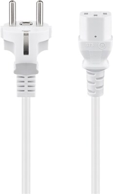 Kábel sieťový 230V, vidlica (CEE7/7) priama - C13, 2m, 0.75mm², 10A, biely