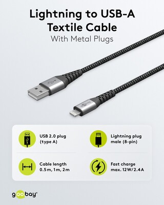 Kábel USB "Lightning" pre Apple, 0.5m, High Speed, čierny/sivý