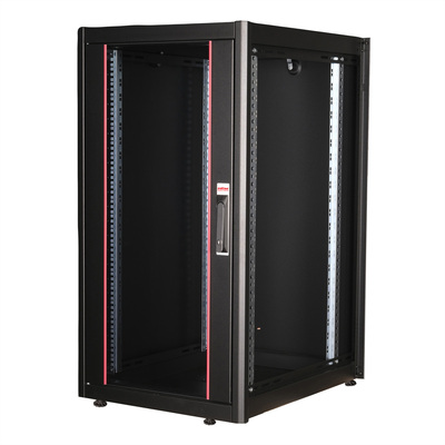 19" Rack na podlahu 22U, 1125x600x800mm (HxWxD), BASIC, sklenené dvere, čierny