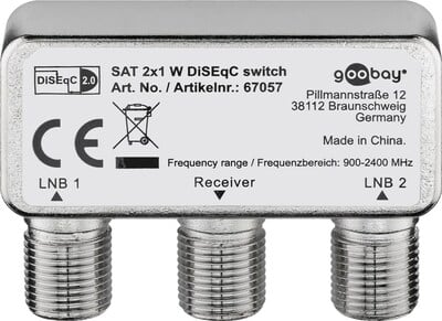 Satelitný LNB prepínač DiSEqC 2IN/1OUT, 900 - 2400 MHz