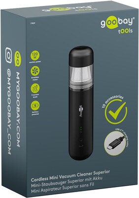 Bezdrôtový mini vysávač Superior, 120W, 7 trysiek a 3 kefky na čistenie kancelárskych potrieb a auta