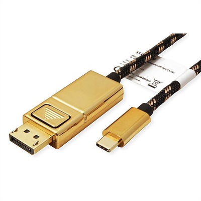 Kábel USB 3.1 Typ C na DisplayPort M/M 1m, 4K@60Hz UHD, oplet, čierny, pozl. konektor, Gold