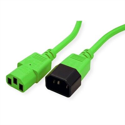 Kábel sieťový 230V predlžovací, C13 - C14, 0.8m, 0.75mm², 10A, zelený
