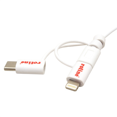 Kábel USB 2.0 A-MICRO-B M/M + Redukcia na USB 3.1 Typ C a lightning, 1m, High Speed, biely