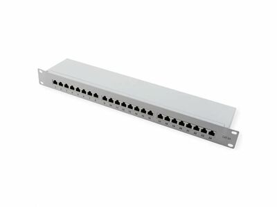 19" Patch panel 24port cat.6a, tienený s uzemnením, celokovový, 1U, sivý