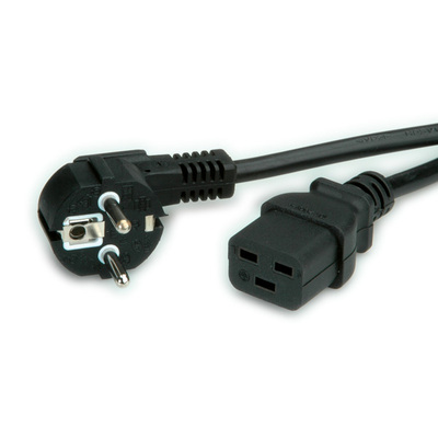 Kábel sieťový 230V, vidlica (CEE7/7) lomená - C19, 2m, 1.50mm², 16A, čierny