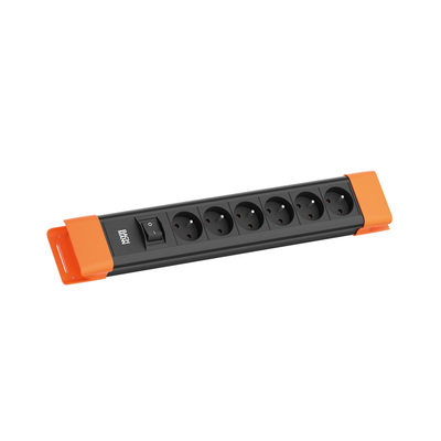 Predlžovačka CONNECTUS, 6xUTE 230V, vypínač, 2m kábel 1.5mm², hliník, čierna/oranžová