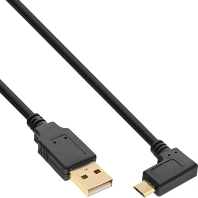 Kábel USB 2.0 A-MICRO-B M/M 0.5m, High Speed, čierny, zahnutý doprava 90°