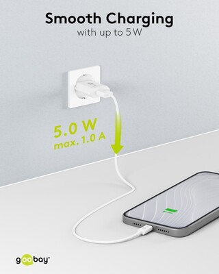 Nabíjačka USB 230V 1port, 1xUSB A, 1A, 5W, SLIM, biela