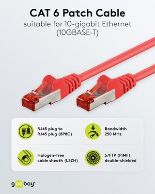 S/FTP (PiMF) Patchkábel LSOH 0.15m cat.6, červený, Cu