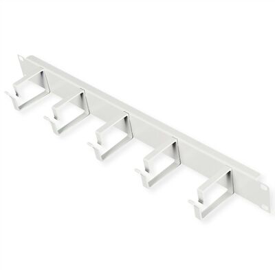 19" Panel vyväzovací, organizér 1U, lišta 5x oko (Typ G) 40x60mm, kovový, sivý RAL7035