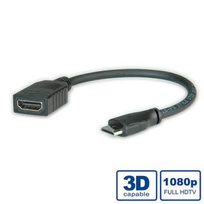 Kábel HDMI/HDMI mini F/M 0.15m, High Speed+Eth, 4K@30Hz, HDMI 1.4, čierny