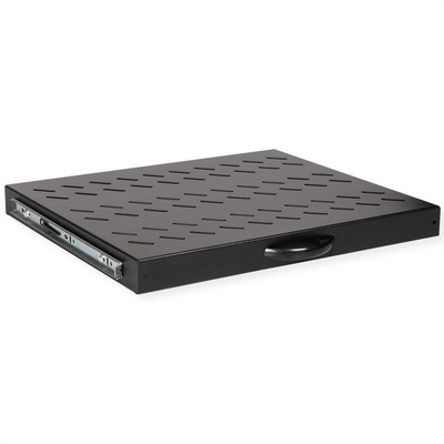 19" Polica 350mm, max. 25kg, 1U, sada skrutiek a podložiek v balení, čierna