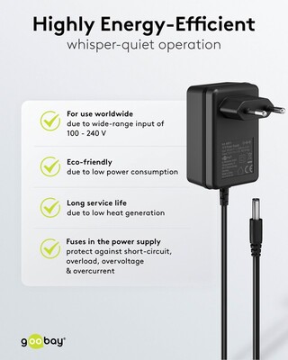 Adaptér NTS 1500mA, Univerzálny 12V, 18W, 1.8m kábel, Konektor DC 5.5x2.5, čierny