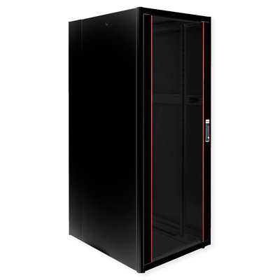 19" Rack na podlahu 42U, 2010x800x1000mm (HxWxD), BASIC, sklenené dvere, čierny