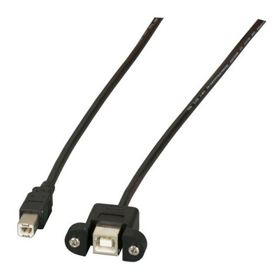 Kábel USB 2.0 B-B M/F 1m, High Speed, čierny, s panelovým konektorom