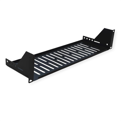 19" Polica pevná 440x150mm, max. 15kg, 2U, čierna, U-tvar