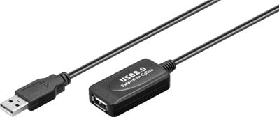 Kábel USB 2.0 A-A M/F 10m, High Speed, čierny, predlžovací, aktívny