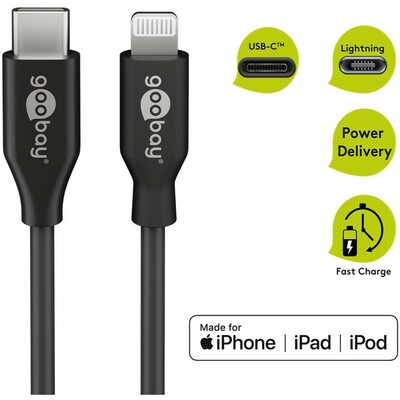 Kábel USB 3.1 Typ C CM/"Lightning" pre Apple, 2m, High Speed, čierny s MFI cert.
