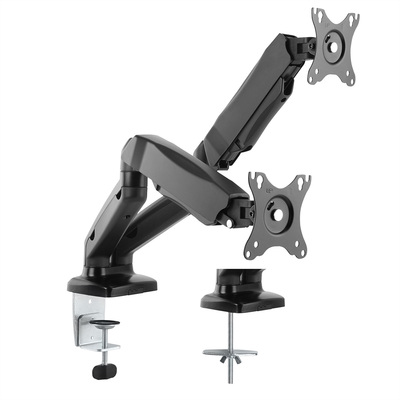 Držiak pre 2x monitor na stôl, úchyt o dosku, pneumatický, max 6.5kg rameno 450mm VESA 75/100 čierny