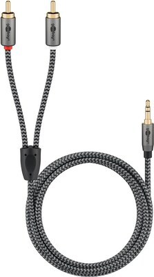 Kábel 3,5mm stereo/2xCinch M/M 5m, čierny/sivý, pozl. konektor