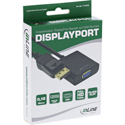 Adaptér DisplayPort/VGA, 15cm čierny, DP ver. 1.2