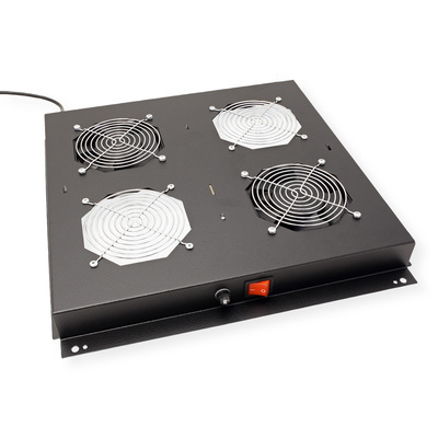 19" Ventilačná jednotka, stropná, 2 vetráky, s termostatom, čierna, RAL9005