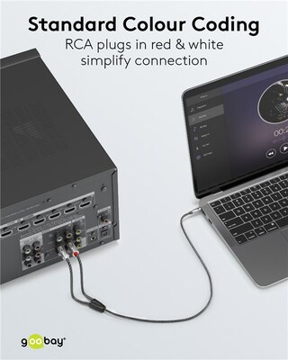 Kábel 3,5mm stereo/2xCinch M/M 2m, čierny/sivý, pozl. konektor