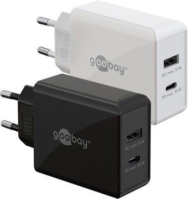 Nabíjačka USB 230V 2port, 1xUSB A, 1xUSB Typ C, 30W, Power Delivery, Quick Charge 3.0, biela §§