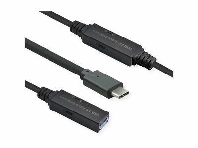 Kábel USB 3.2 Gen 1, Typ C CM/AF 10m, 5Gbps, čierny, predlžovací, aktívny