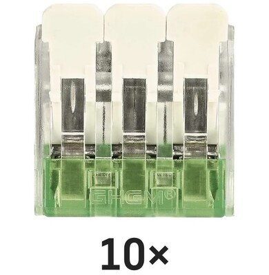 Spojka páčková, svorka bezskrutková, 3-pólová, 0.2-4.0mm², priehľadná, 10 ks/bal