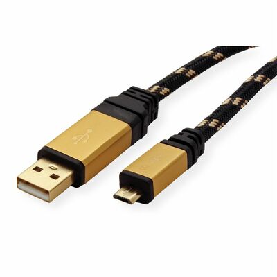 Kábel USB 2.0 A-MICRO-B M/M 1.8m, High Speed, čierny/zlatý, Gold, pozl. kon.