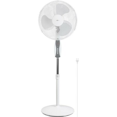 Ventilátor stojanový, Ø40 cm, 3 rýchlosti, nast. výška do 128cm,  45W, 1.6m kábel, biely