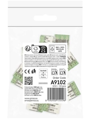 Spojka páčková, svorka bezskrutková, 3-pólová, 0.2-4.0mm², priehľadná, 10 ks/bal