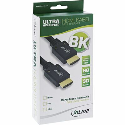 Kábel HDMI M/M 0.5m, Ultra High Speed+Eth UHD 2.1, 8K@60Hz, čierny, G pozl. kon.