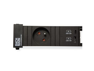 Power Frame 1xUTE 230V, 1xCustom, nabíjačka (USB A + USB C), 0.2m kábel 1.5mm², GST18, hliník/čierny
