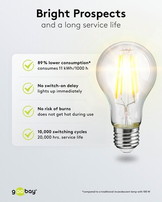 Filament LED Bulb, 11 W -base E27, warm white, not dimmable