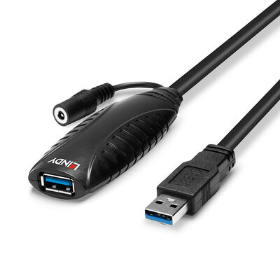 Kábel USB 3.2 Gen 1, A-A M/F 10m, 5Gbps, predlžovací, čierny, aktívny