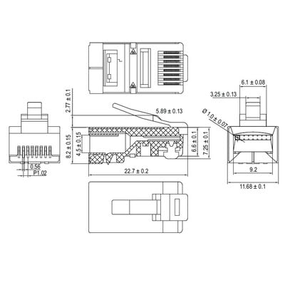 Konektor 8/8 RJ45, cat.5e, tienený