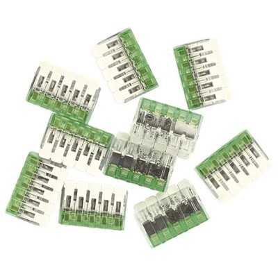 Spojka páčková, svorka bezskrutková, 5-pólová, 0.2-4.0mm², priehľadná, 10 ks/bal