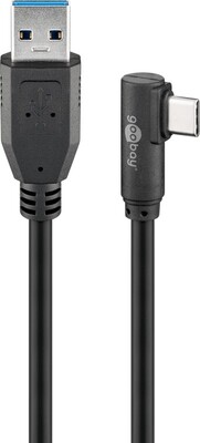 Kábel USB 3.2 Gen 1, AM/CM Typ C 2m, 5Gbps, čierny, zahnutý 90°