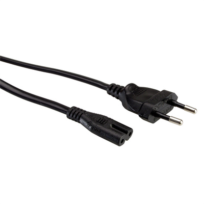 Kábel sieťový 230V, 2pin vidlica (CEE7/16) priama - C7 (2pin), 5m, 0.75mm², 2.5A, čierny