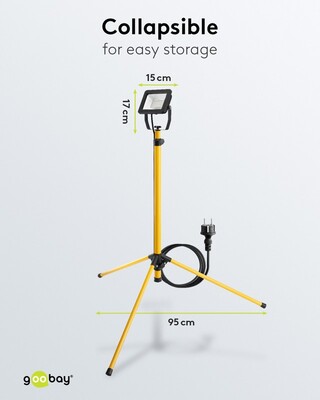 Prenosný LED reflektor s držiakom/stojanom, IP65, 30W studená biela, výška 73-163cm, 2.5m kábel