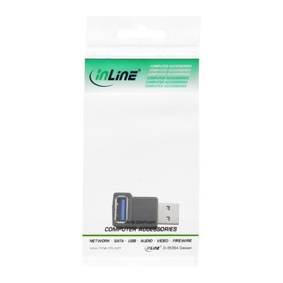 Adaptér USB 3.2 Gen 1, A-A M/F, 5Gbps, zahnutý hore 90°, čierny