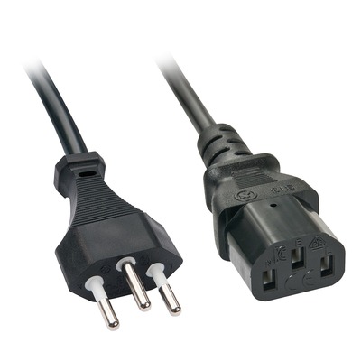 Kábel sieťový 230V, vidlica (SEV1011) Švajčiarsko priama - C13, 2m, 0.75mm², 10A, čierny