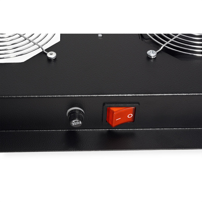 19" Ventilačná jednotka, stropná, 2 vetráky, s termostatom, čierna, RAL9005