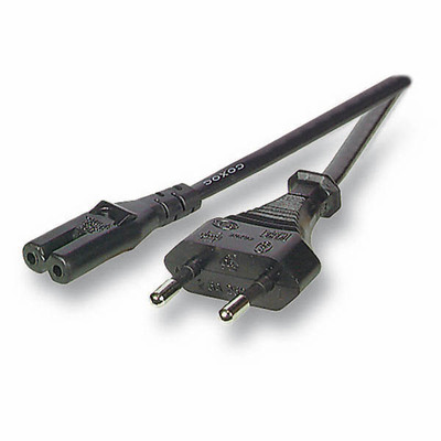 Kábel sieťový 230V, 2pin vidlica (CEE7/16) priama - C7 (2pin), 2m, 0.75mm², 2.5A, čierny