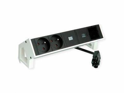 DESK2 2xUTE 230V, 1xCustom, nabíjačka (USB C, 30W), 0.2m kábel 1.5mm², GST18, biely/čierny